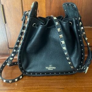 Valentino black leather Rockstud Bucket bag